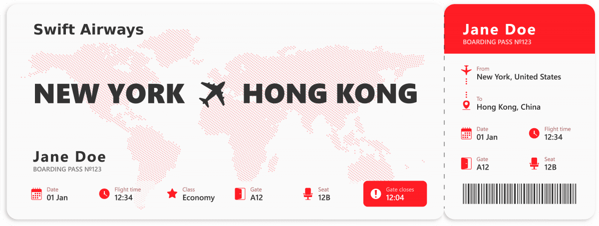 Mock airline ticket