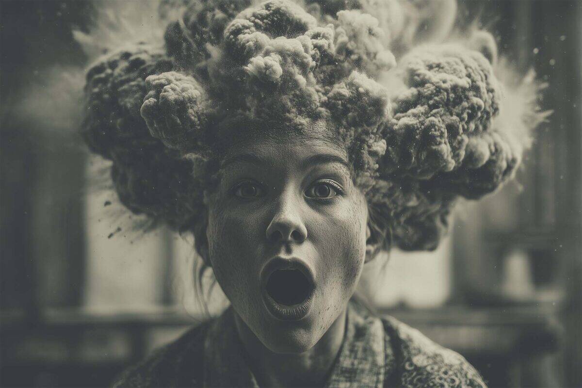 Turns out, there are a few exceptions that might just blow your mind. Shocked woman with wide eyes and open mouth, nuclear explosion mushroom cloud erupting from her head amid flying dust, revealing mind-blowing epiphany.