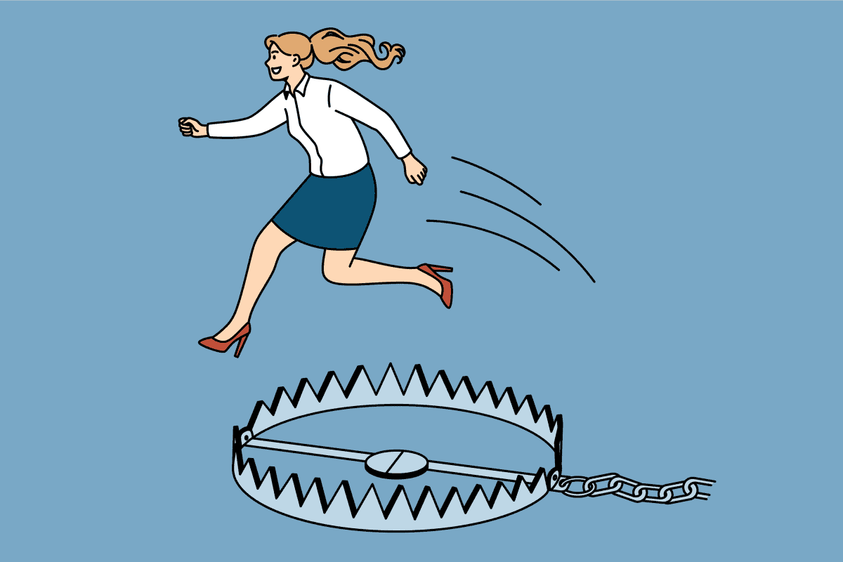 Triumphant woman escaping name change bear trap