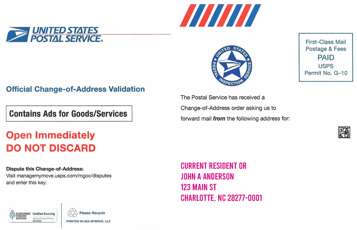 Example USPS Move Validation Letter (MVL)